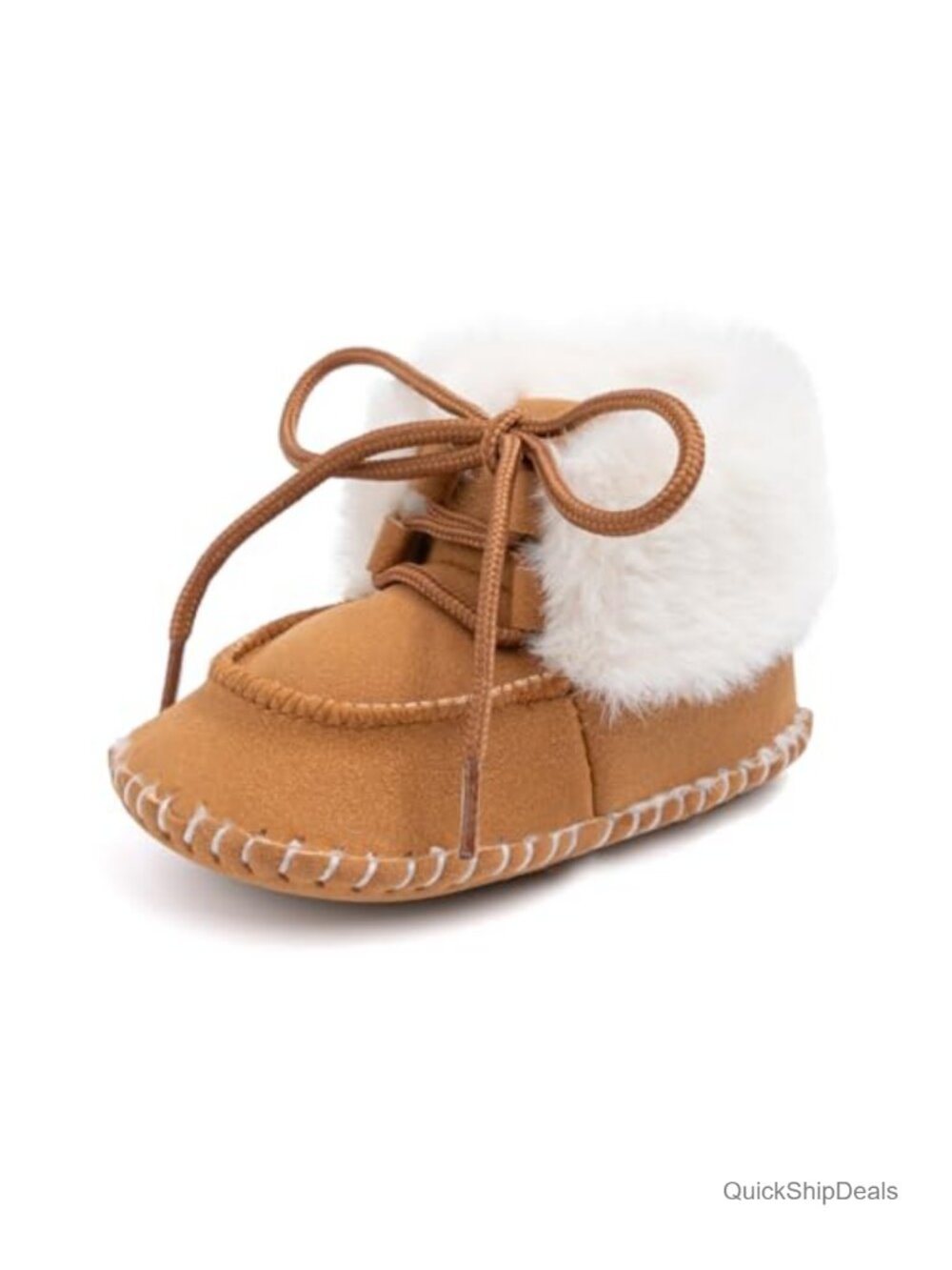 Baby Sherpa Fleece Booties Soft Sole Crib Shoes Faux Suede Stay-On Lace-Up